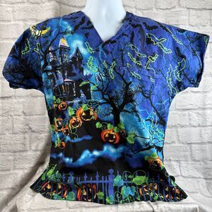 Scrubs Halloween Haunted Mansion Small Jack-O-Lanterns Bats Smart Scrubs House